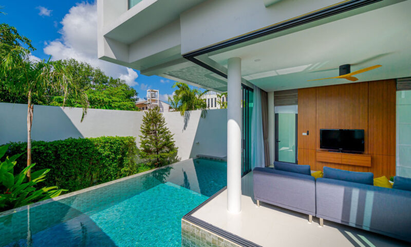 Vertica Pool Villa by Villa Bla Bla, Pool Villas, Phuket - Living room to pool